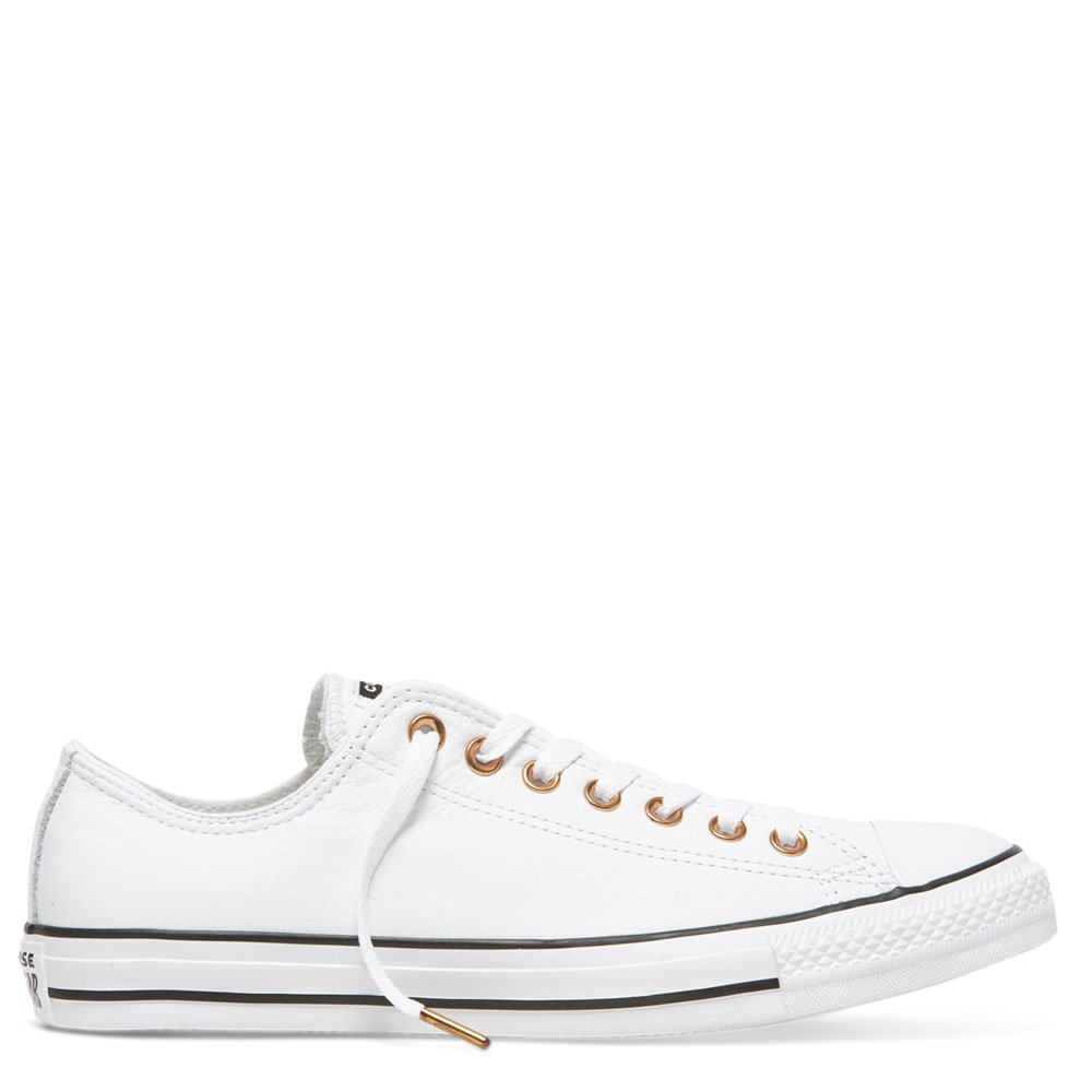 ladies white and rose gold converse